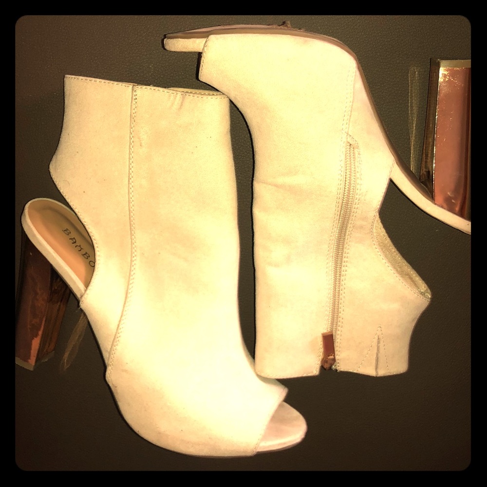 Cream & Gold Open Toe Bootie Heels